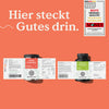 Zwei Flaschen „Nature Love Eisen – Familien-Set“ mit Eisenpräparaten vor orangefarbenem Hintergrund, mit deutschem Text und einem Qualitätssiegel in der oberen rechten Ecke.
