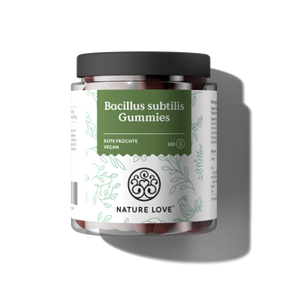 Bacillus subtilis Gummies von Nature Love, 100 rote, vegane probiotische Gummibärchen mit rotem Fruchtgeschmack zur Unterstützung der Darmflora.