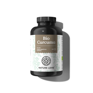 Bio Curcuma Kapseln von Nature Love mit veganen Kurkuma-Kapseln mit schwarzem Pfeffer und frei von unnötigen Zusatzstoffen