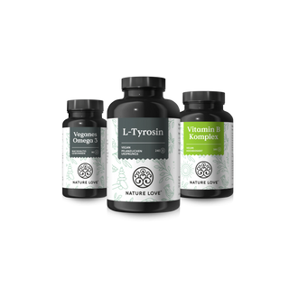 Kluges-Köpfchen-Sets von Nature Love mit Nervennahrung Omega-3, L-Tyrosin und Vitamin B Komplex