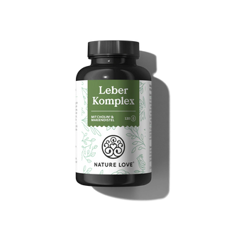 Leber Komplex Kapseln von Nature Love enthält 120 vegane Kapseln mit Cholin und Silymarin (Mariendistel).
