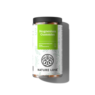 Nature Love Magnesium Gummies, exotischen Fruchtgeschmack, unterstützen Muskelfunktion und Energiestoffwechsel, 120 zuckerfreie Gummibärchen