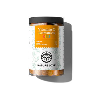 Dose Nature Love Vitamin C Gummies mit 120 veganen, zuckerfreien Gummibärchen mit Zitronengeschmack 