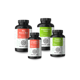Zweisamkeits-Set von Nature Love, Bio Maca Rot für Energie, Magnesiumcitrat, Energiefluss für Männer und Eisen & Vitamin C, die einen gesunden Energiestoffwechsel unterstützen